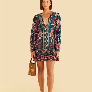 Teal Seashell Tapestry Lenzing Ecovero Viscose Mini Dress